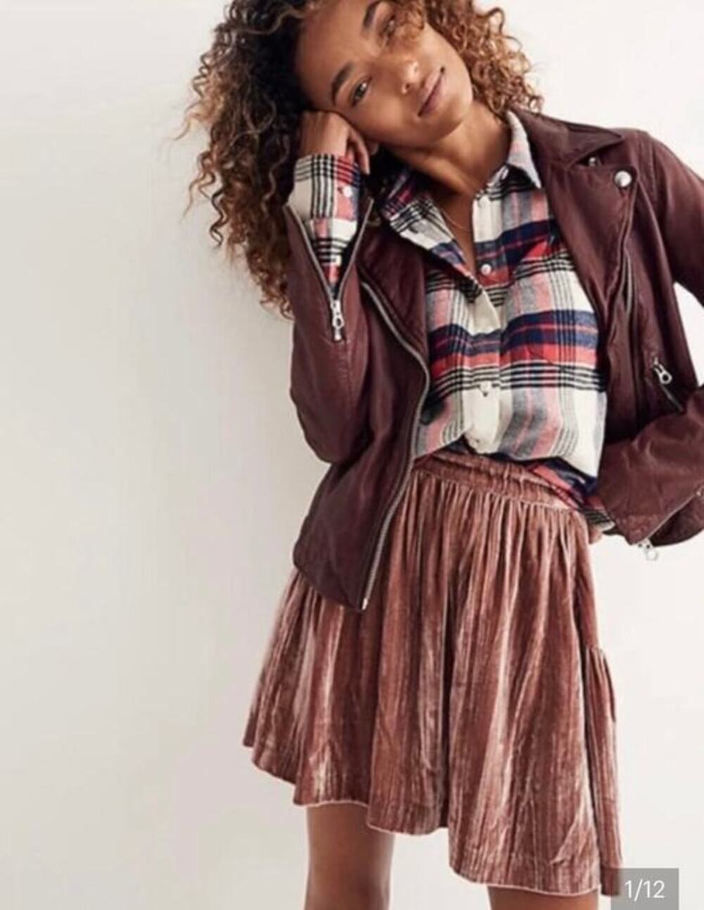 Madewell Pink Velvet Ruffle Mini Skirt Size 8